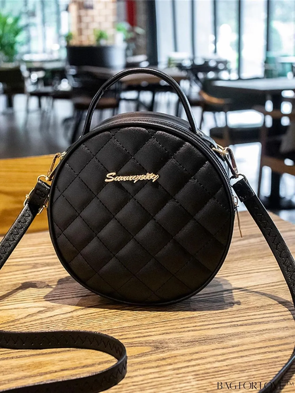 BagForLove - Compact Quilted Circle Bag with Mini Letter Graphics