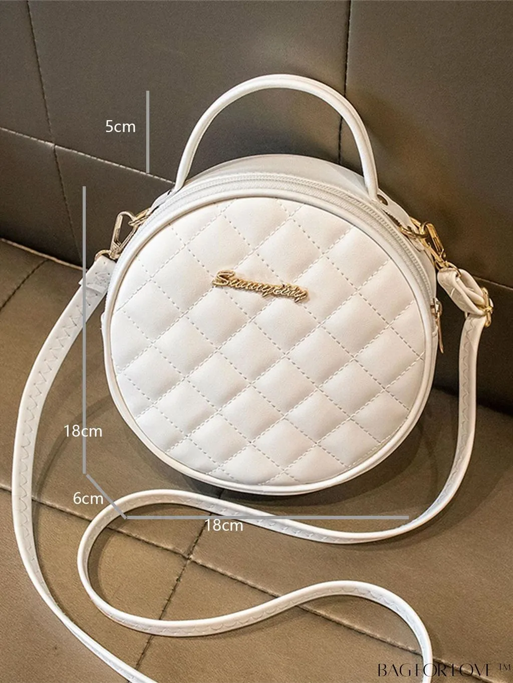 BagForLove - Compact Quilted Circle Bag with Mini Letter Graphics