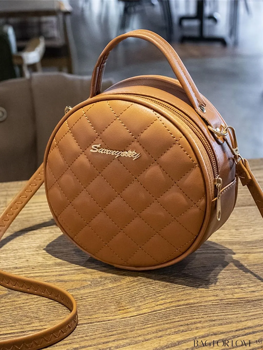 BagForLove - Compact Quilted Circle Bag with Mini Letter Graphics