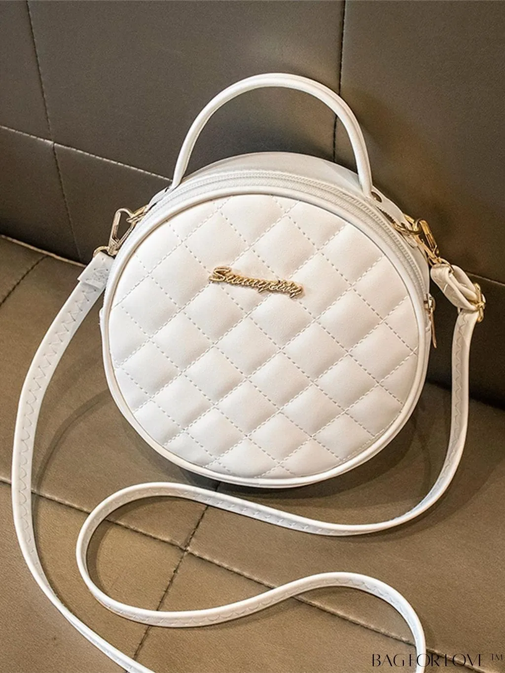BagForLove - Compact Quilted Circle Bag with Mini Letter Graphics