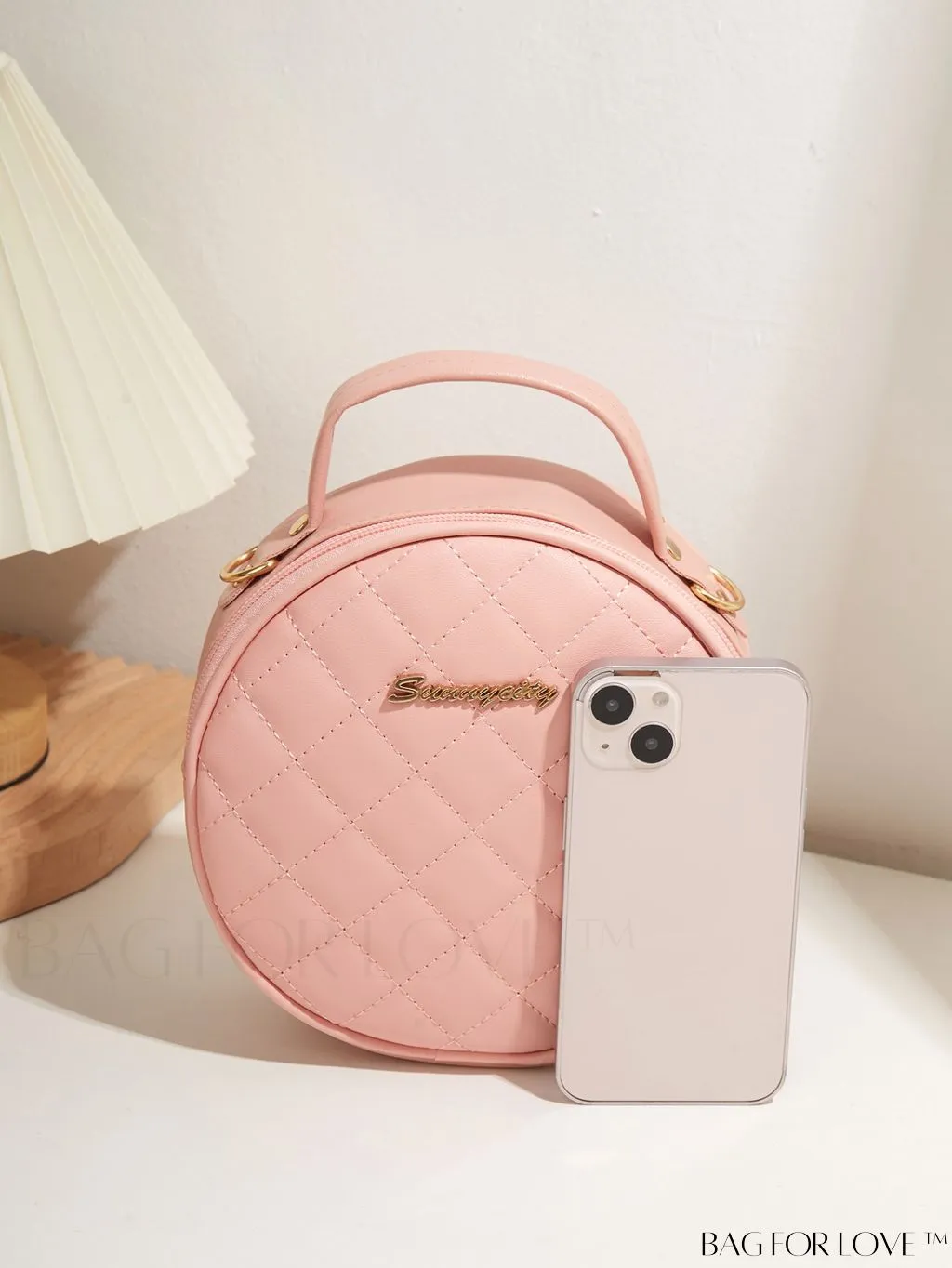 BagForLove - Compact Quilted Circle Bag with Mini Letter Graphics
