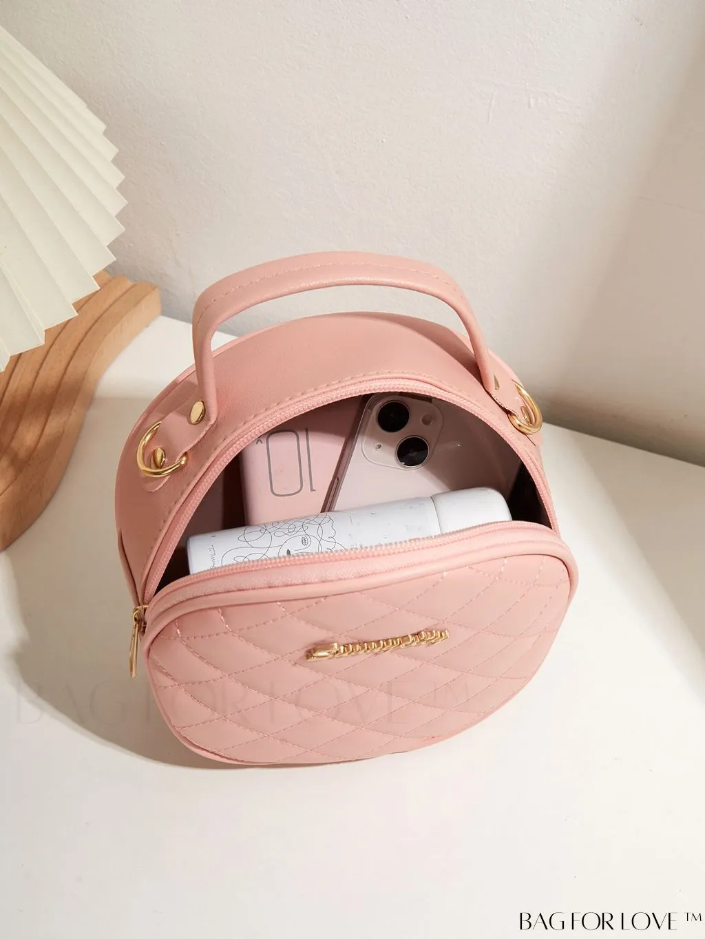 BagForLove - Compact Quilted Circle Bag with Mini Letter Graphics
