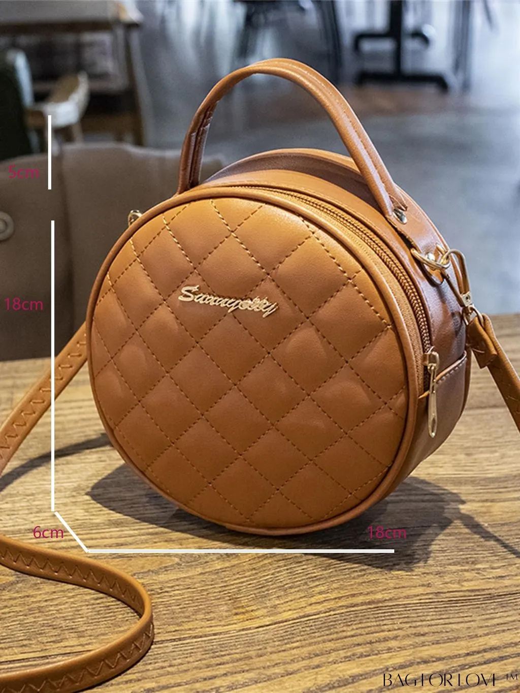 BagForLove - Compact Quilted Circle Bag with Mini Letter Graphics