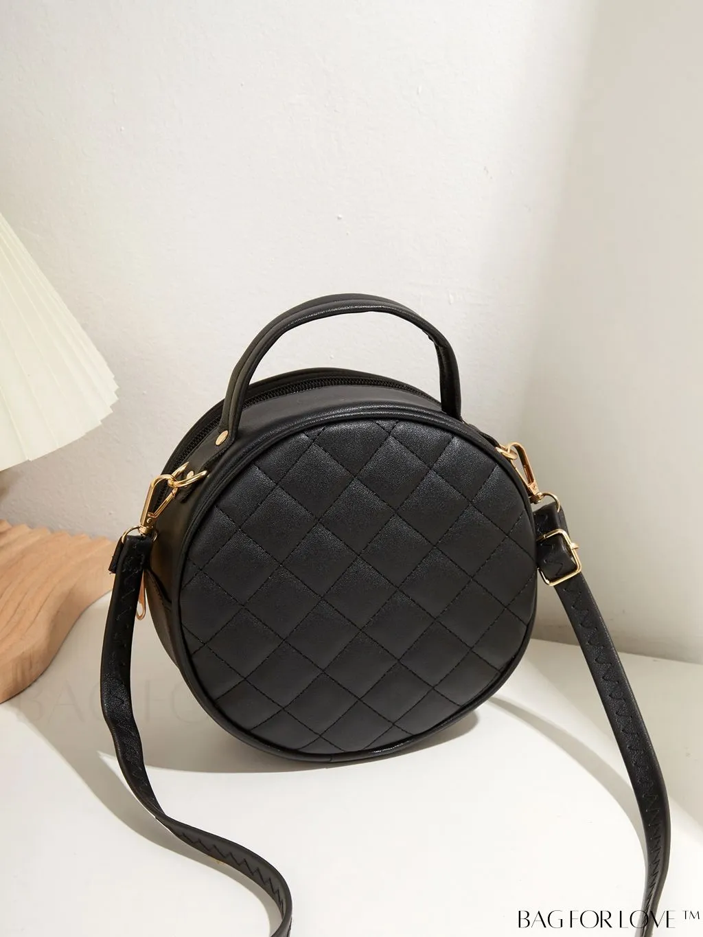 BagForLove - Compact Quilted Circle Bag with Mini Letter Graphics