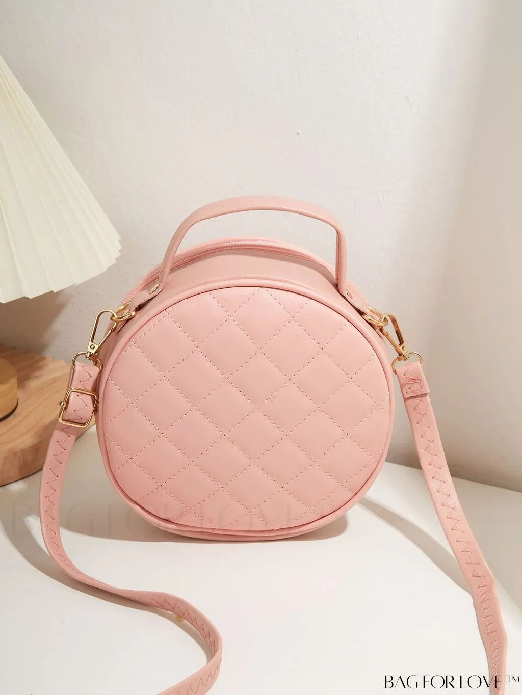 BagForLove - Compact Quilted Circle Bag with Mini Letter Graphics