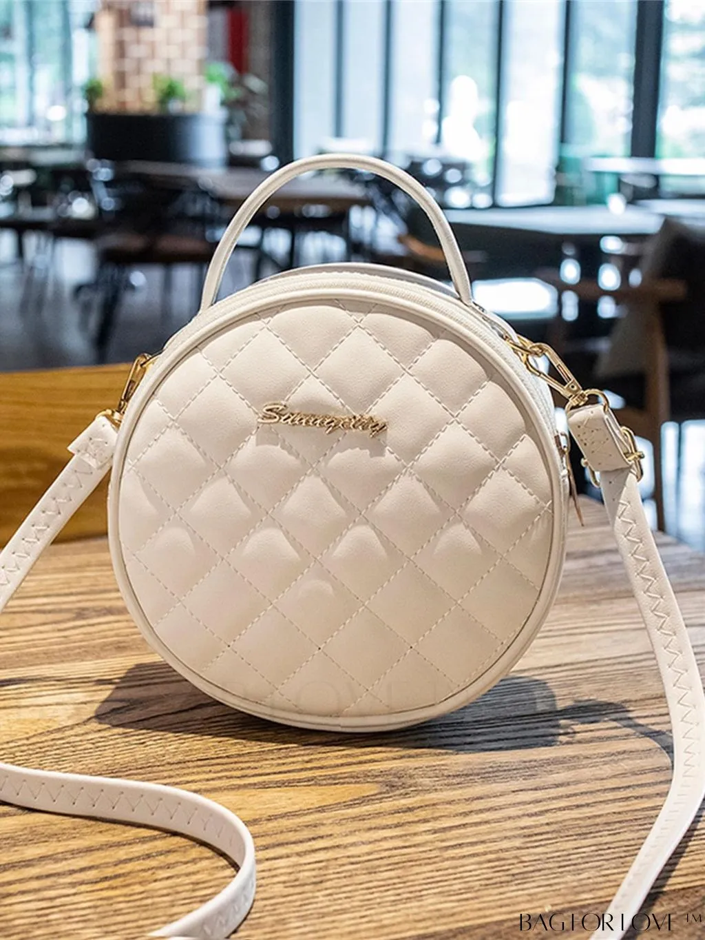BagForLove - Compact Quilted Circle Bag with Mini Letter Graphics