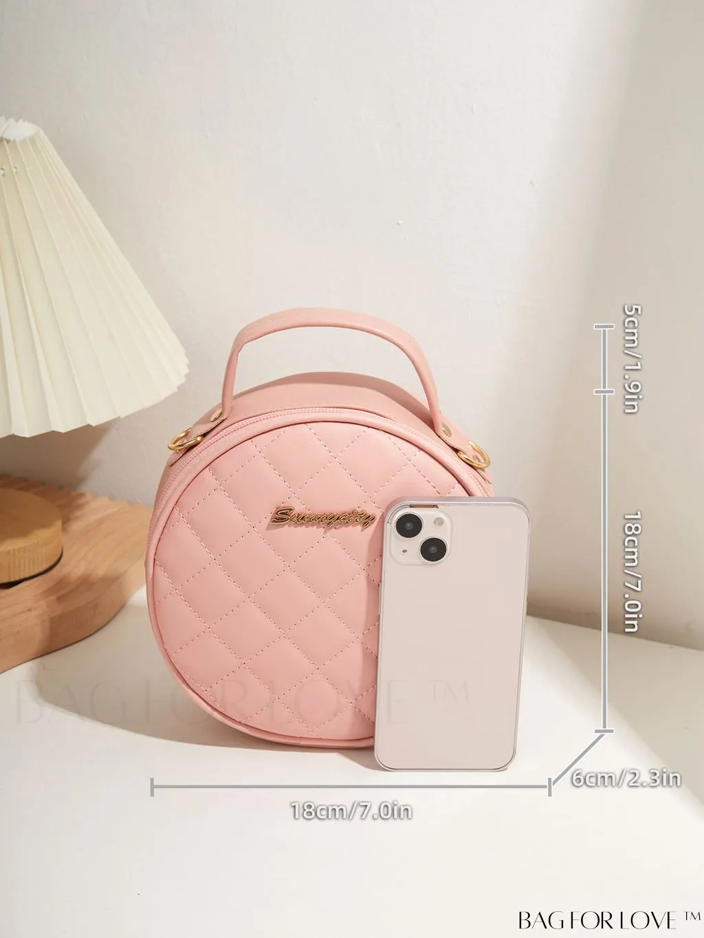 BagForLove - Compact Quilted Circle Bag with Mini Letter Graphics