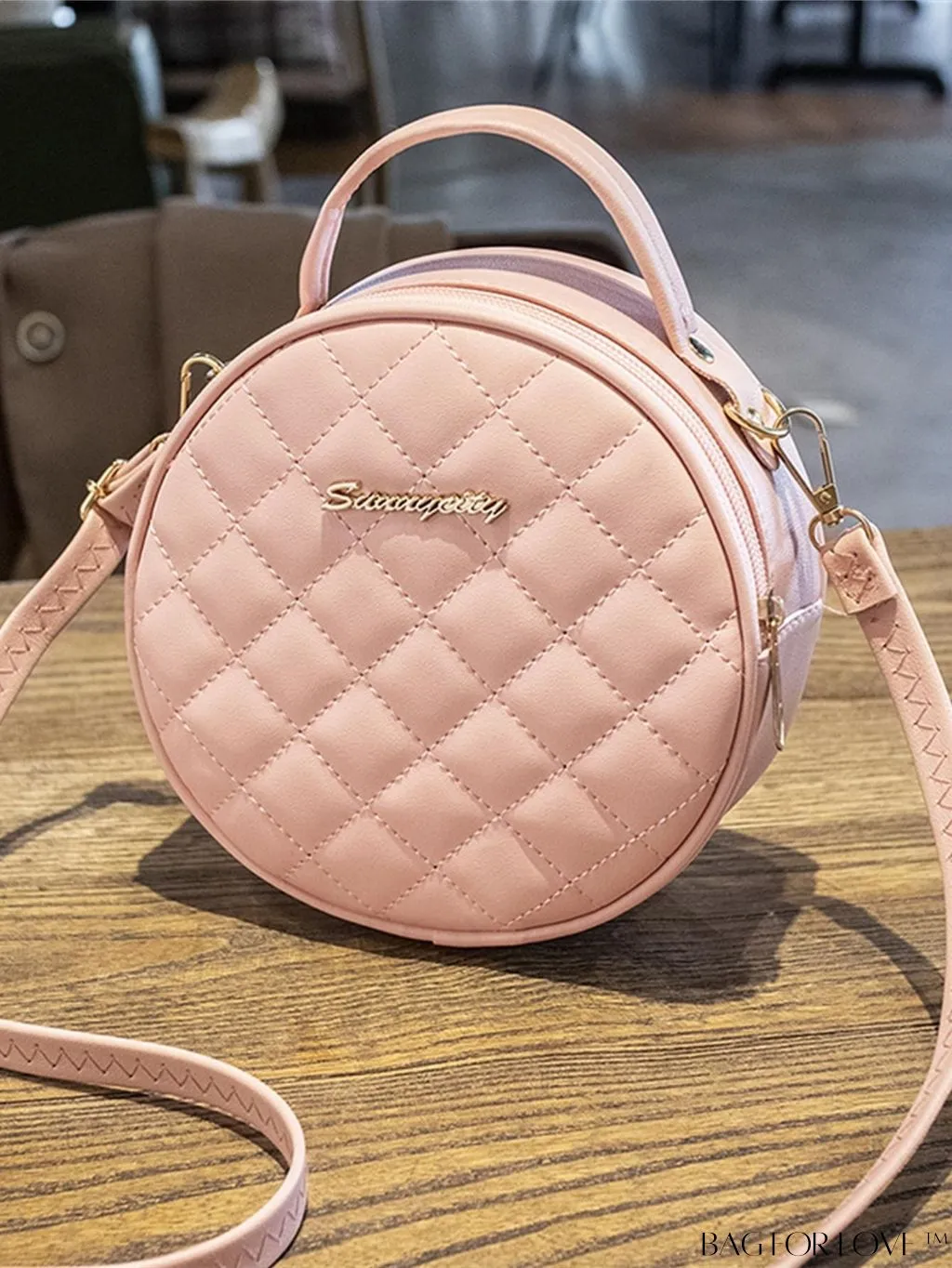 BagForLove - Compact Quilted Circle Bag with Mini Letter Graphics