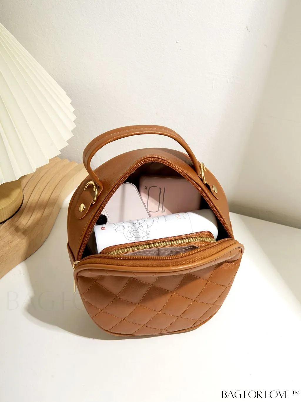 BagForLove - Compact Quilted Circle Bag with Mini Letter Graphics
