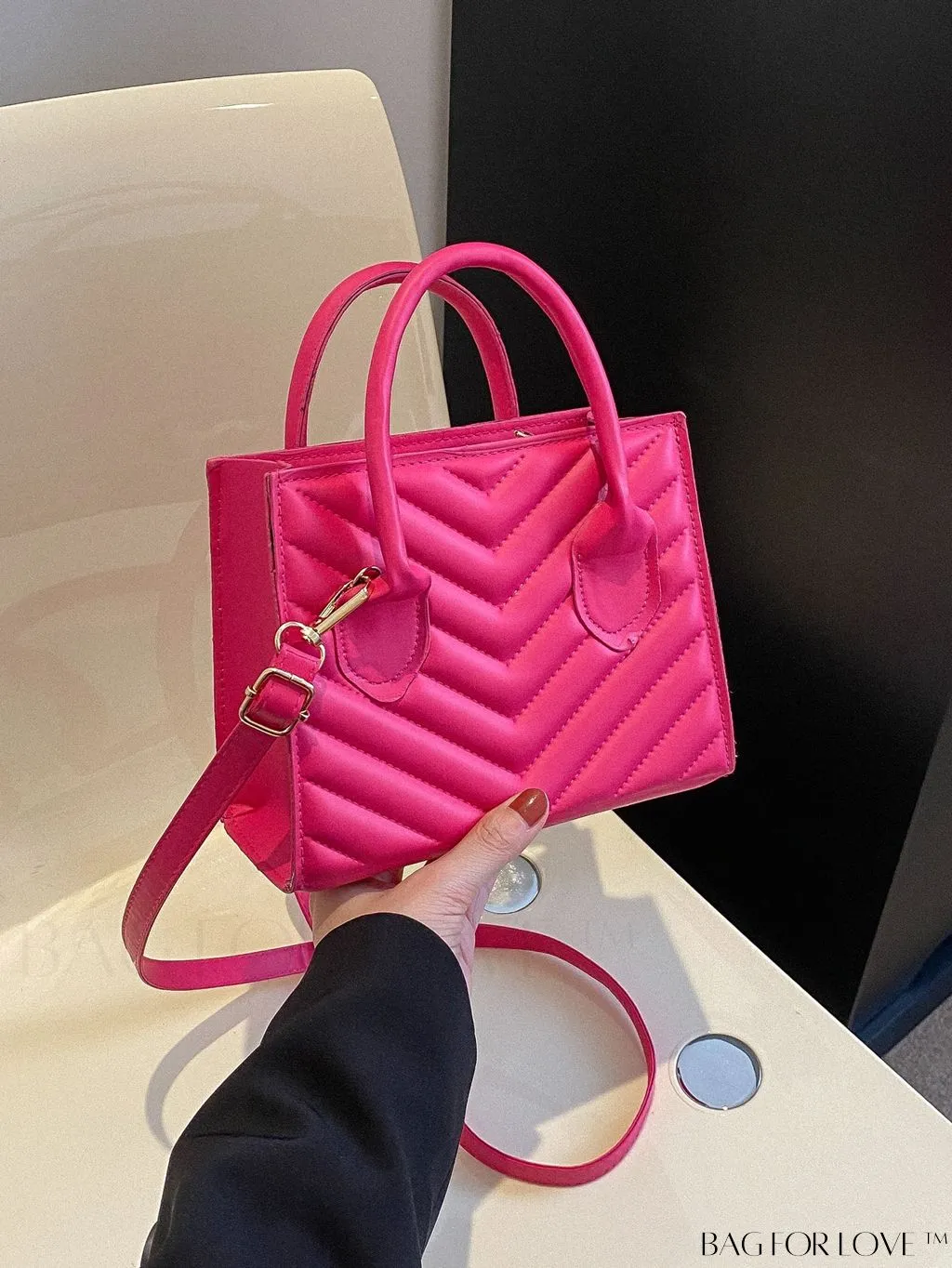 BagForLove - Compact Quilted Satchel Bag with Chevron Design