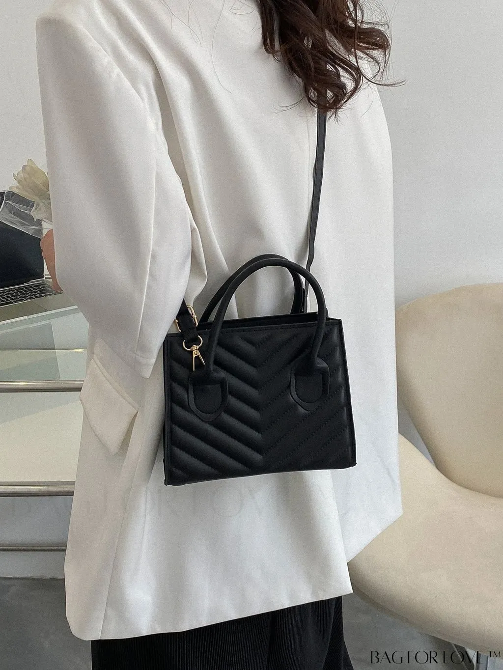 BagForLove - Compact Quilted Satchel Bag with Chevron Design