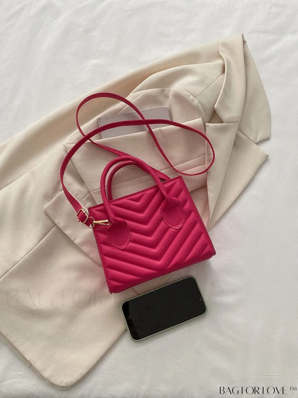 BagForLove - Compact Quilted Satchel Bag with Chevron Design