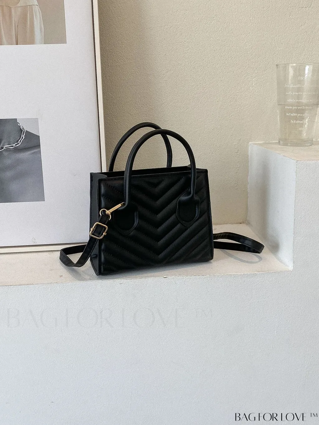 BagForLove - Compact Quilted Satchel Bag with Chevron Design