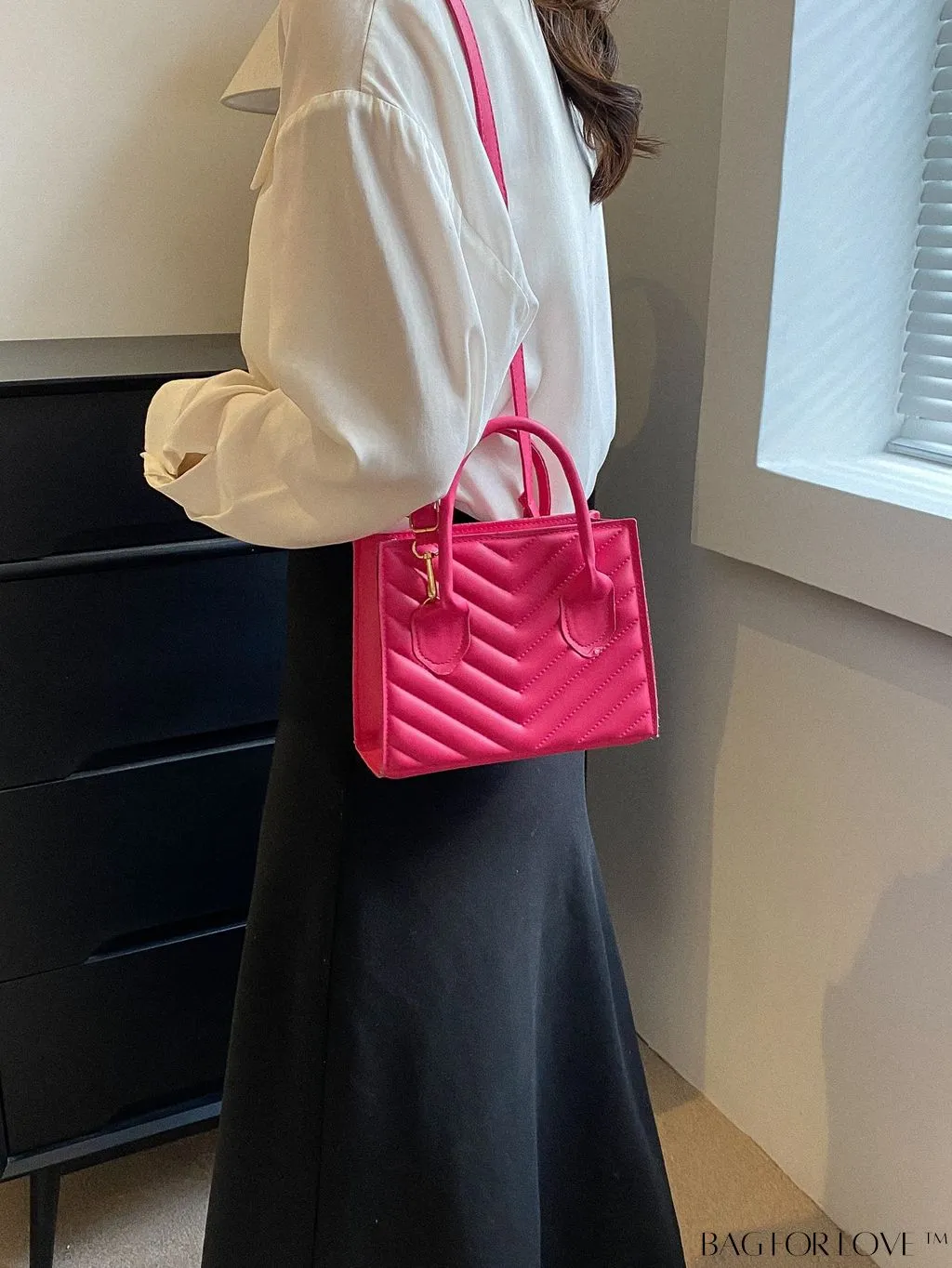 BagForLove - Compact Quilted Satchel Bag with Chevron Design