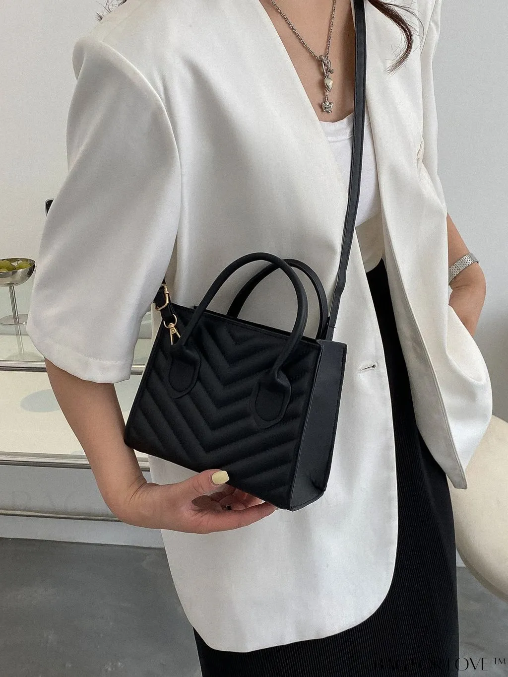 BagForLove - Compact Quilted Satchel Bag with Chevron Design