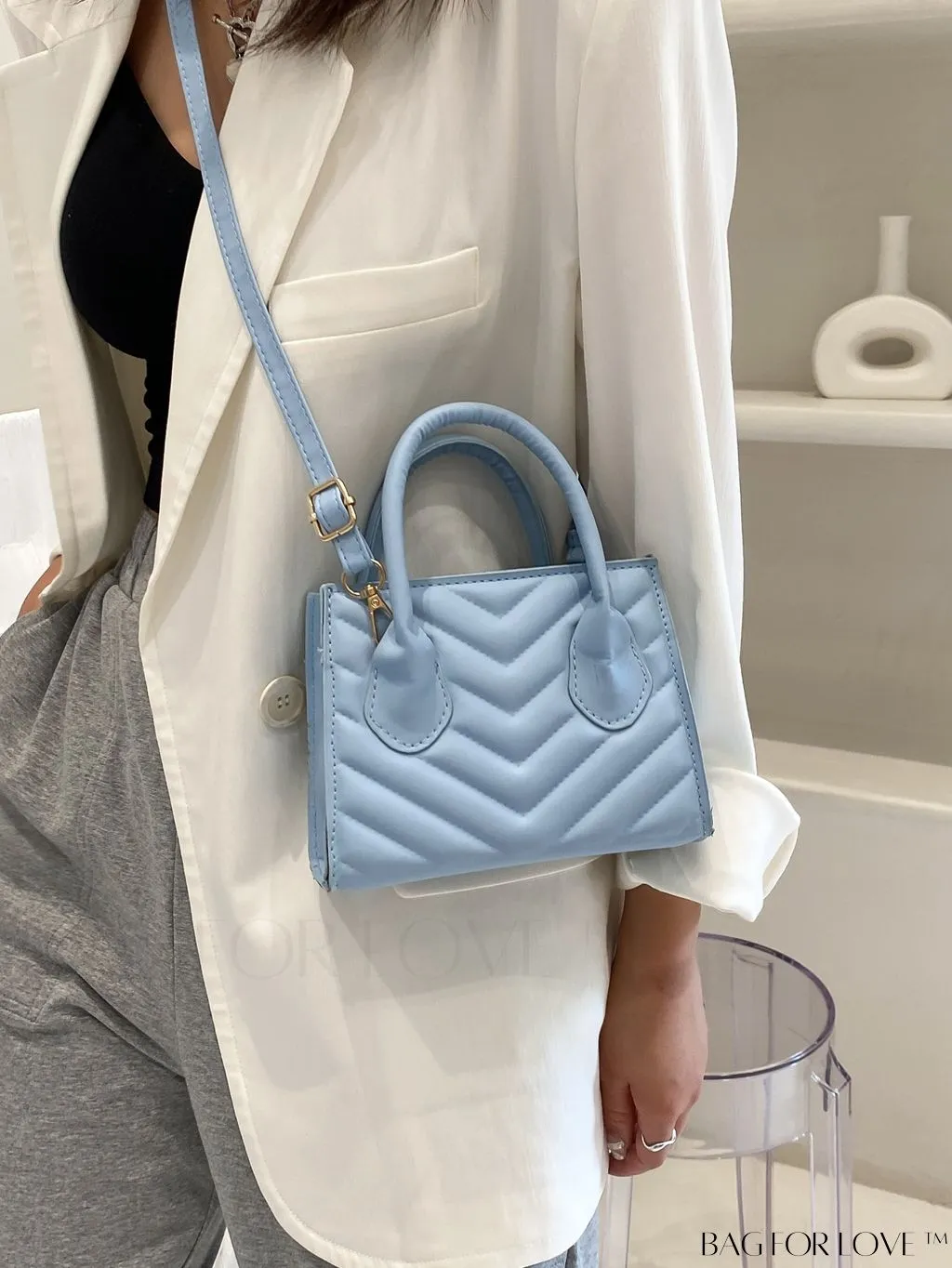 BagForLove - Compact Quilted Satchel Bag with Chevron Design