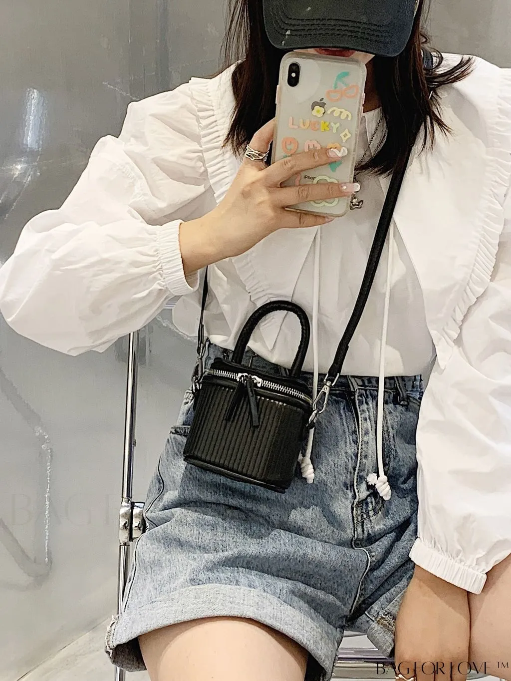 BagForLove - Compact Textured Double Zip Bucket Bag