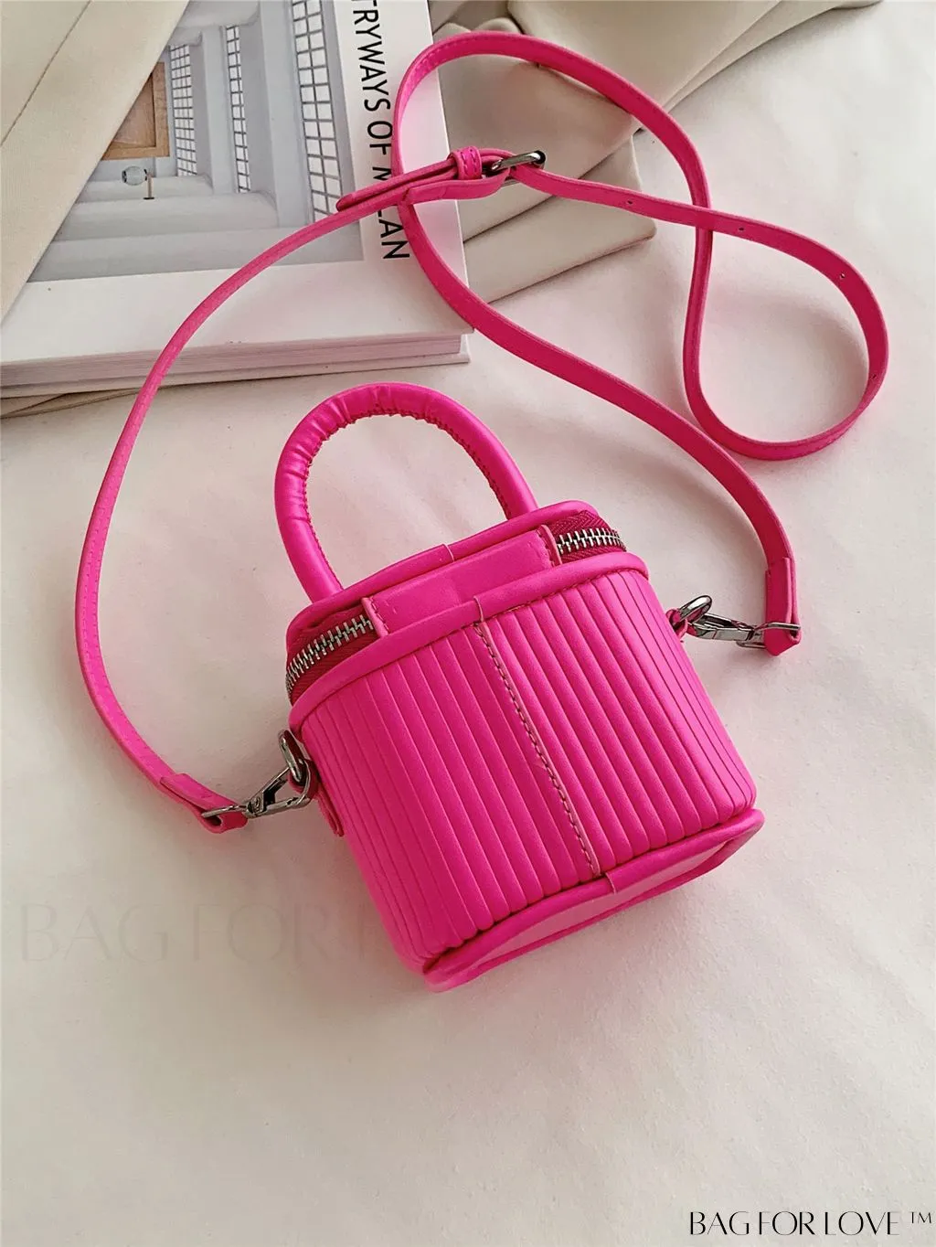 BagForLove - Compact Textured Double Zip Bucket Bag
