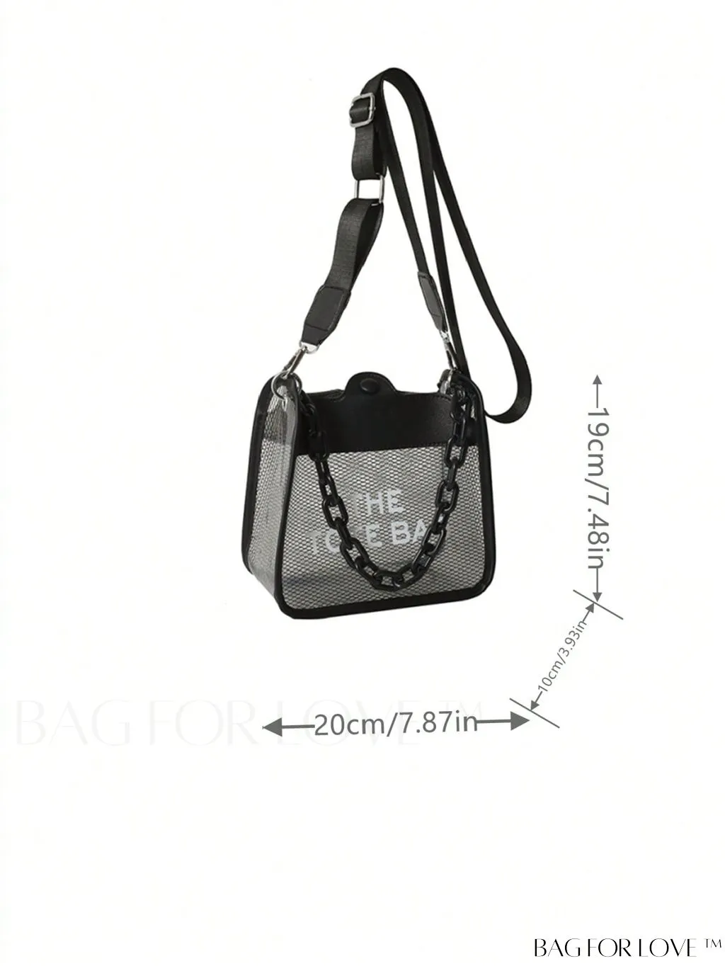 BagForLove - Compact Transparent Bucket Bag with Chic Letter Graphic and Chain Strap