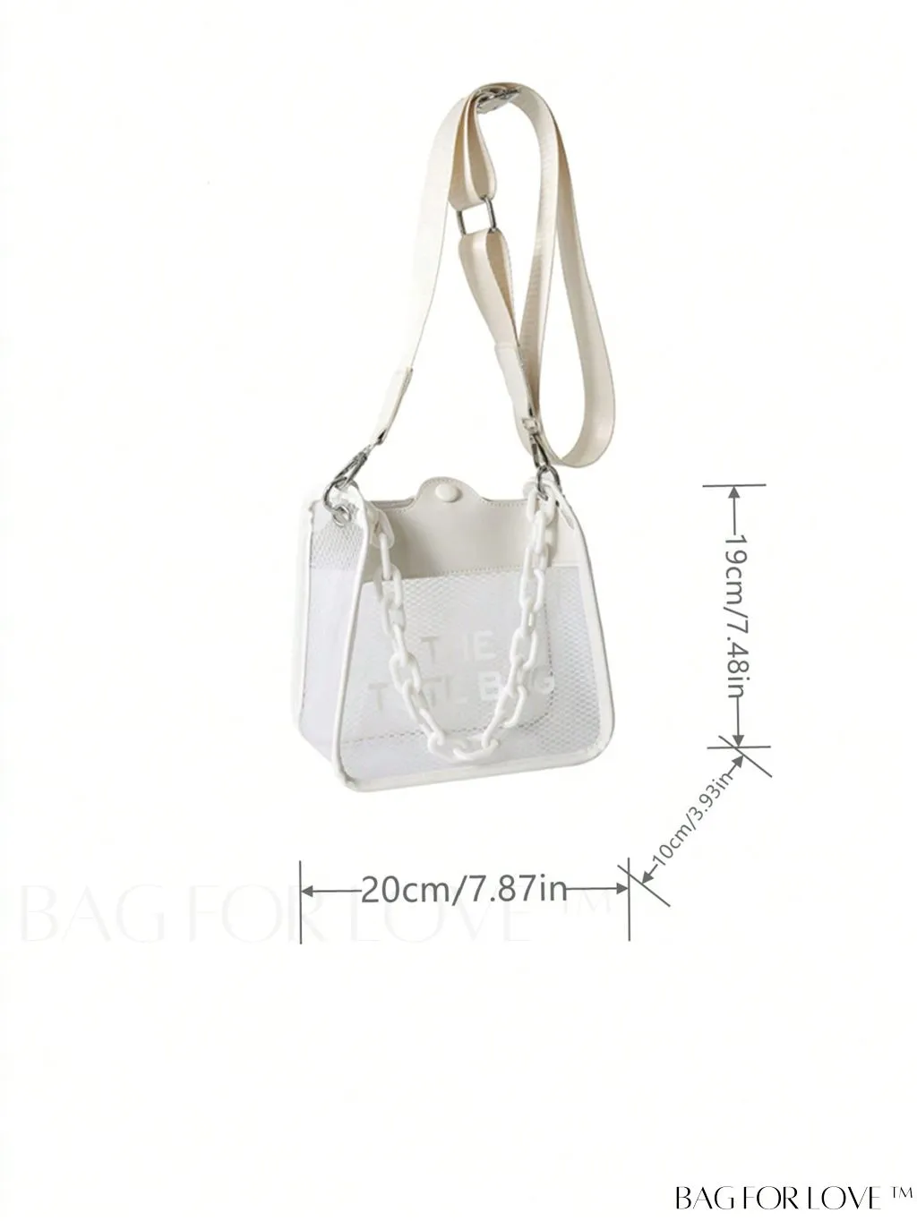 BagForLove - Compact Transparent Bucket Bag with Chic Letter Graphic and Chain Strap