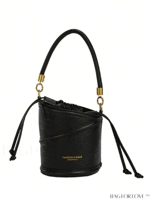 BagForLove - Crocodile Embossed Drawstring Mini Bucket Bag - Stylish and Compact