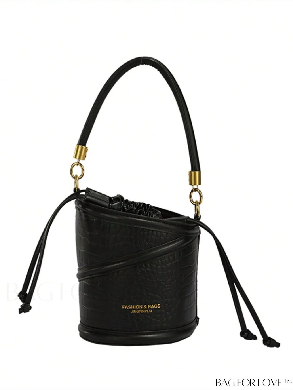 BagForLove - Crocodile Embossed Drawstring Mini Bucket Bag - Stylish and Compact