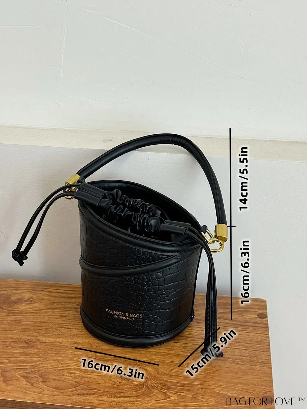 BagForLove - Crocodile Embossed Drawstring Mini Bucket Bag - Stylish and Compact