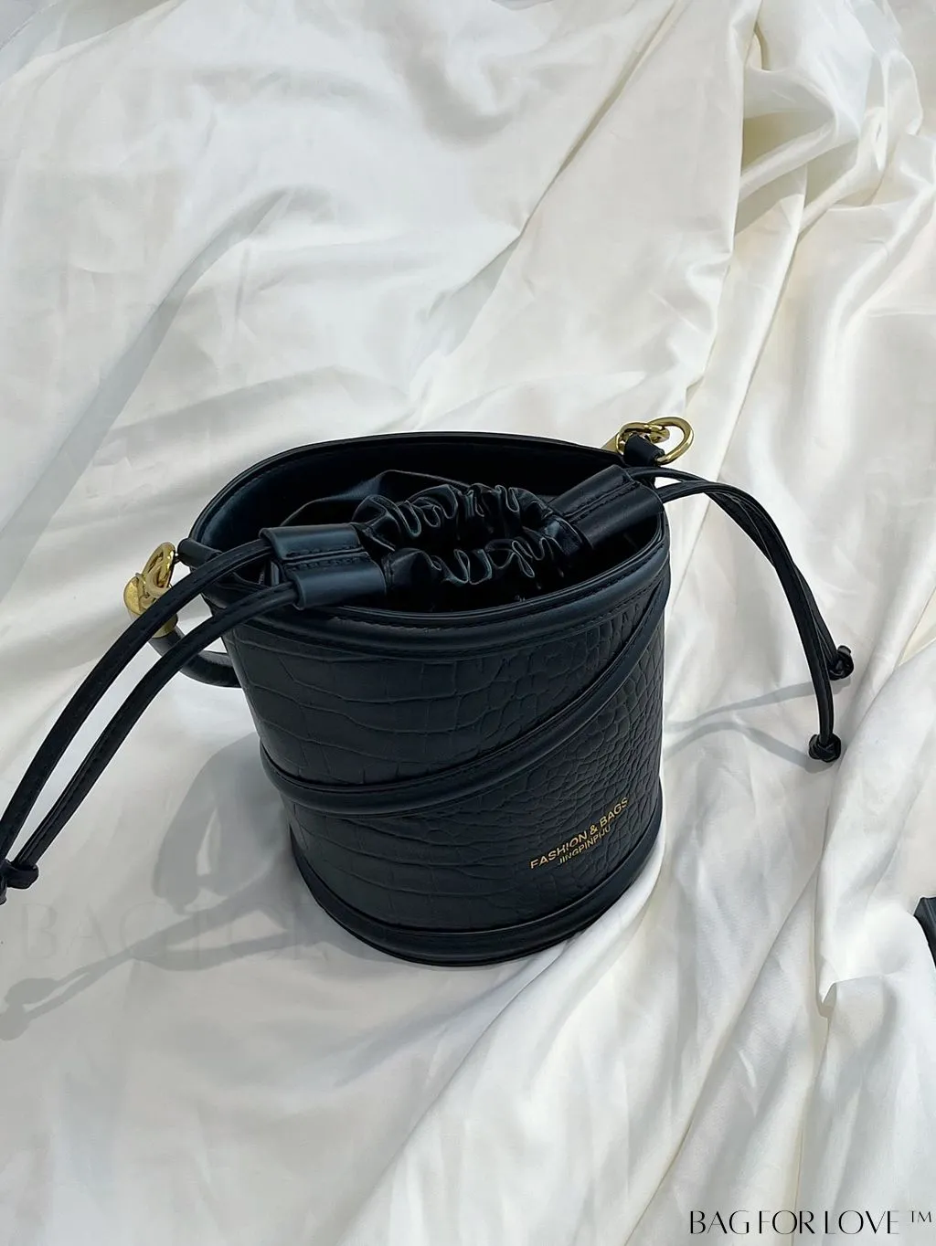 BagForLove - Crocodile Embossed Drawstring Mini Bucket Bag - Stylish and Compact