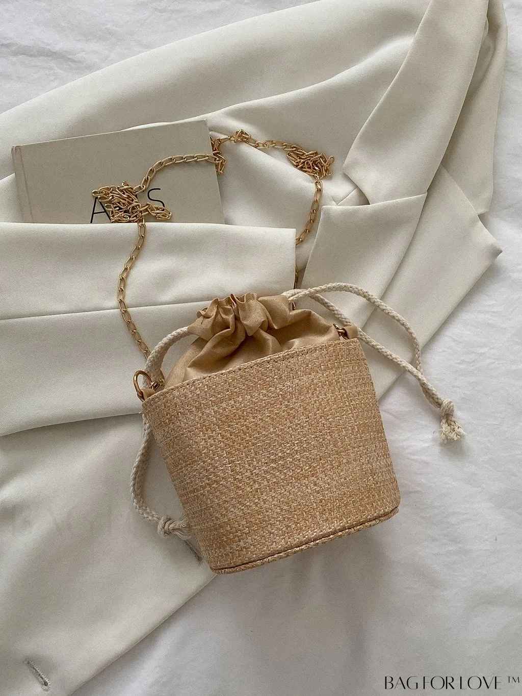 BagForLove - Drawstring Bucket Bag with Mini Faux Pearls Decoration