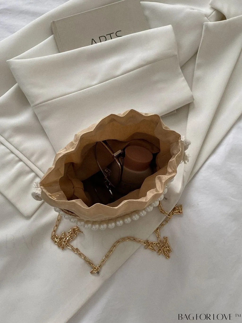 BagForLove - Drawstring Bucket Bag with Mini Faux Pearls Decoration