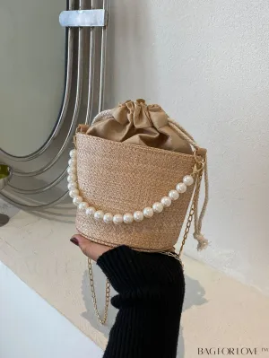 BagForLove - Drawstring Bucket Bag with Mini Faux Pearls Decoration