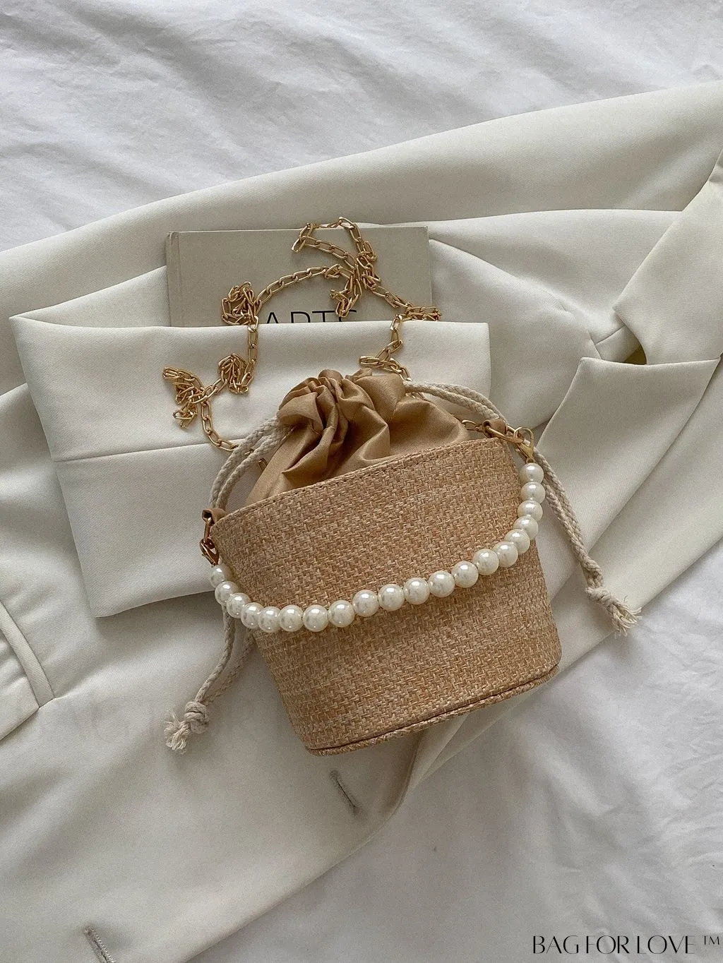 BagForLove - Drawstring Bucket Bag with Mini Faux Pearls Decoration