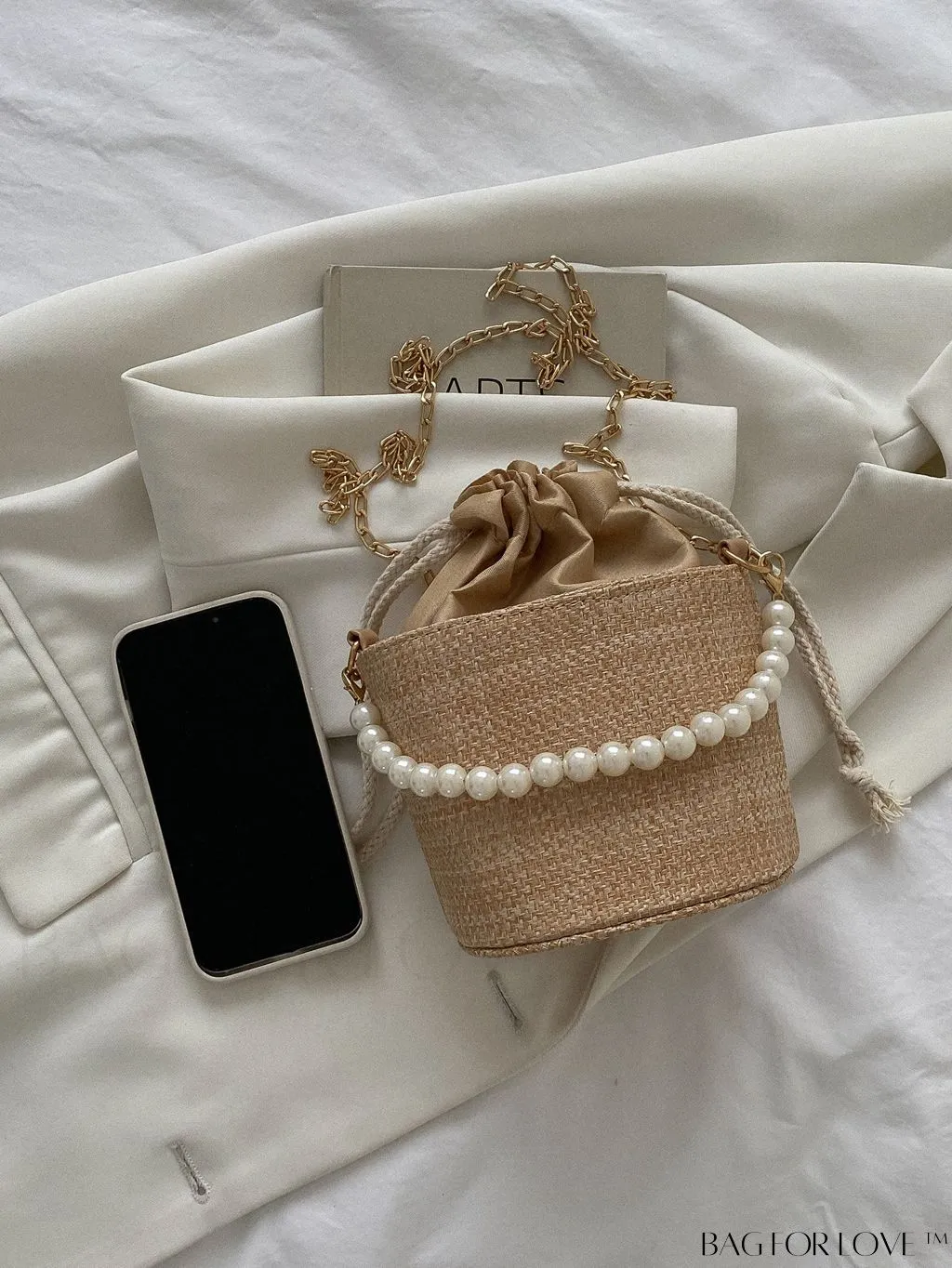 BagForLove - Drawstring Bucket Bag with Mini Faux Pearls Decoration