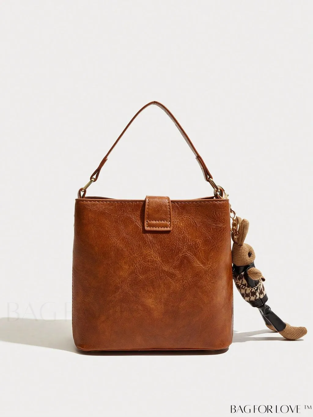 BagForLove - Embroidered Mini Bucket Bag with Graphic Letter Detail and Bag Charm