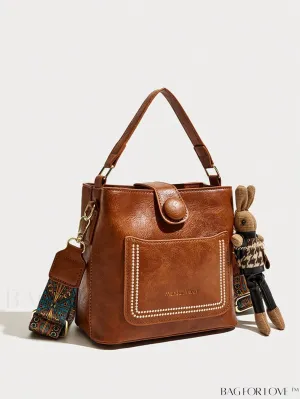 BagForLove - Embroidered Mini Bucket Bag with Graphic Letter Detail and Bag Charm