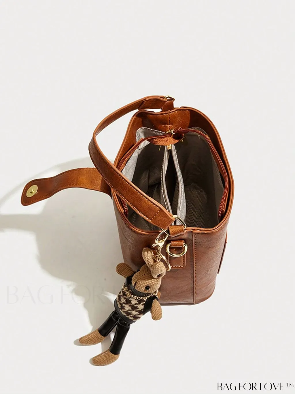 BagForLove - Embroidered Mini Bucket Bag with Graphic Letter Detail and Bag Charm