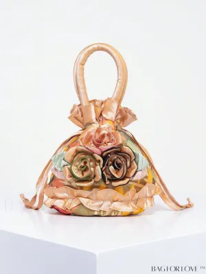 BagForLove - Floral Decor Drawstring Handbag: Trendy, Small, Phone Bag in Random Color; A Cute Bucket Bag