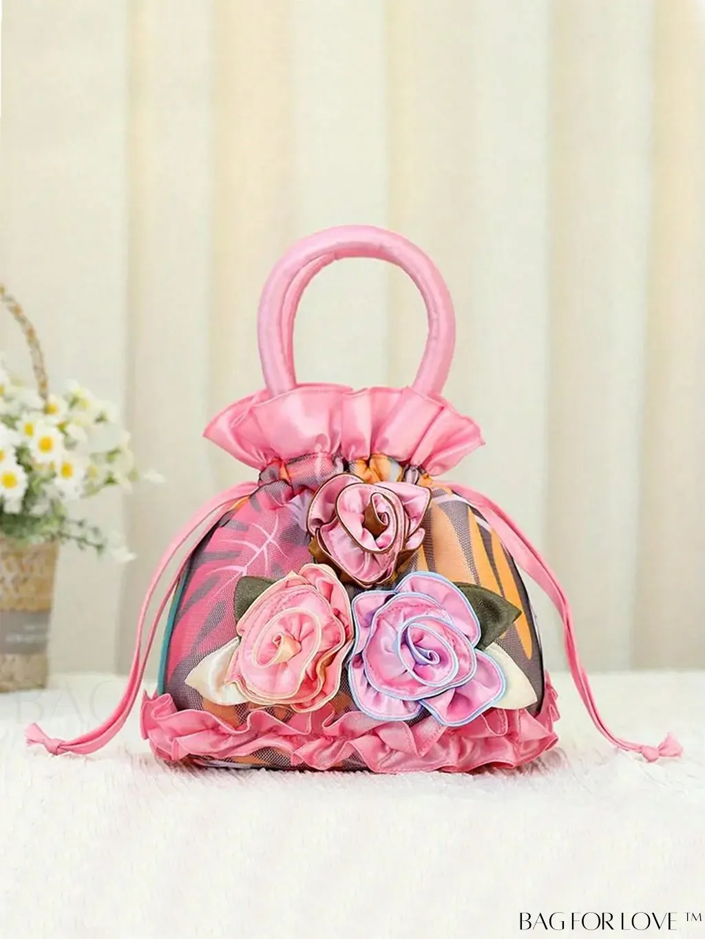 BagForLove - Floral Drawstring Handbag: Trendy, Elegant Evening & Phone Bag with Charming Bucket Design