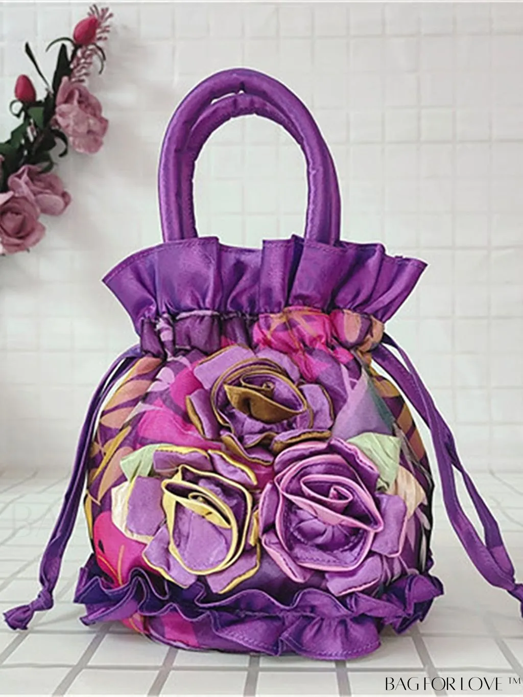 BagForLove - Floral Drawstring Handbag: Trendy, Elegant Evening & Phone Bag with Charming Bucket Design