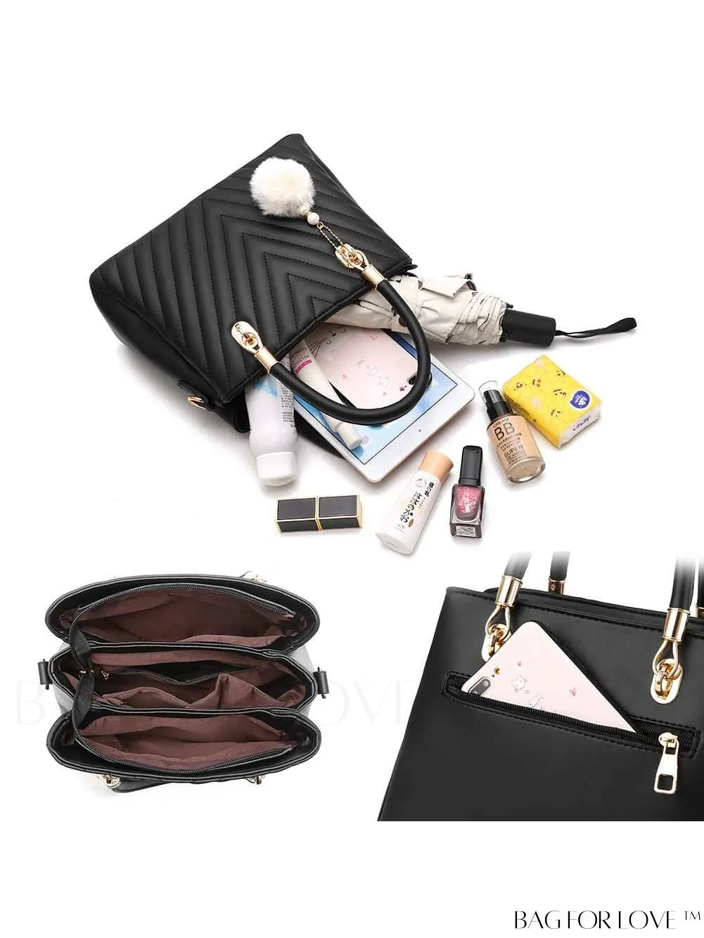 BagForLove - I IHAYNER Womens Fashion Leather Handbags: Quilted Totes, Shoulder Bag with Pompom