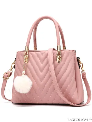 BagForLove - I IHAYNER Womens Quilted Leather Handbag: Fashionable Top-handle Tote Satchel with Pompom