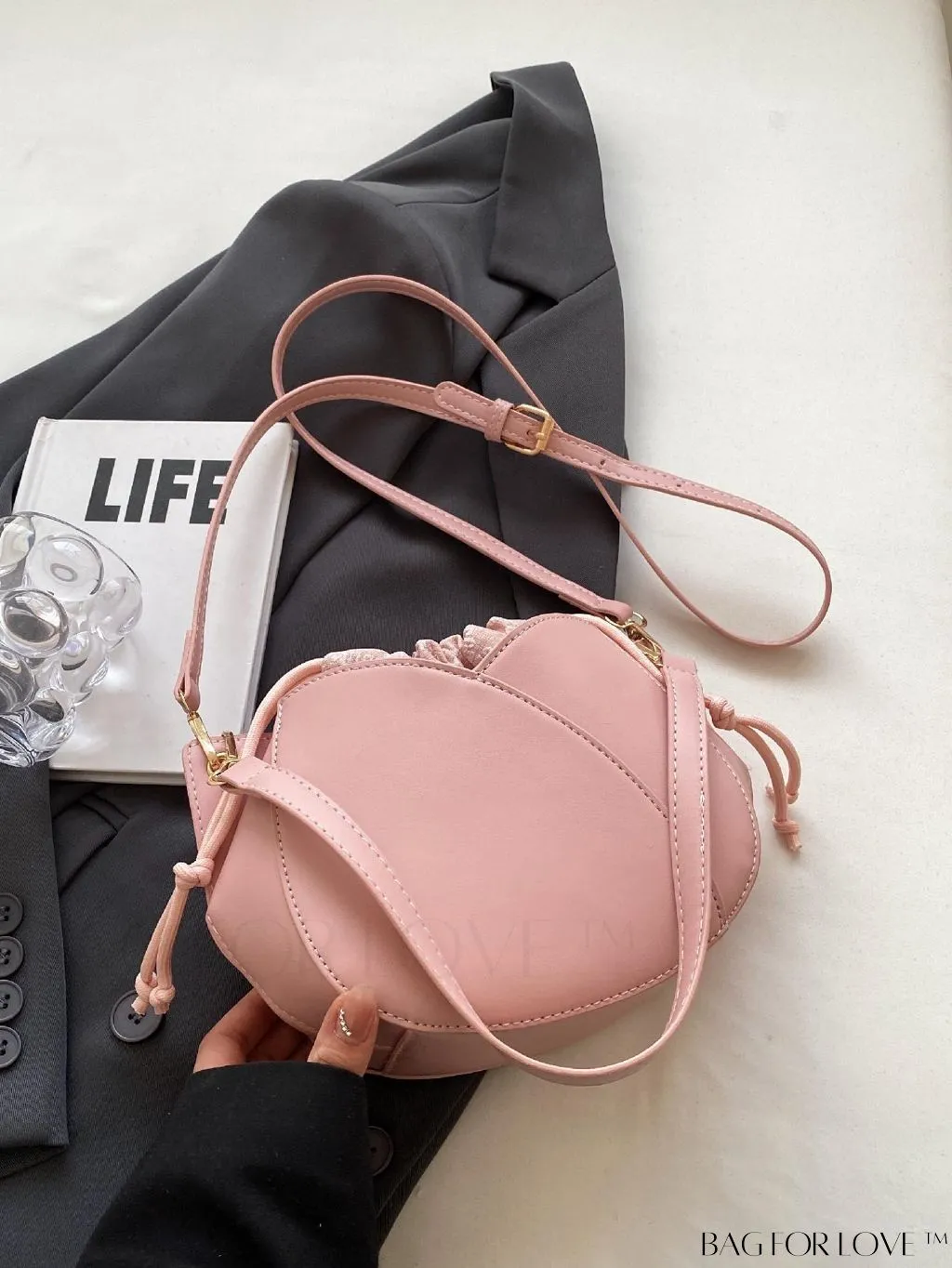 BagForLove - Pink Minimalist PU Drawstring Bucket Bag: Elegant and Functional
