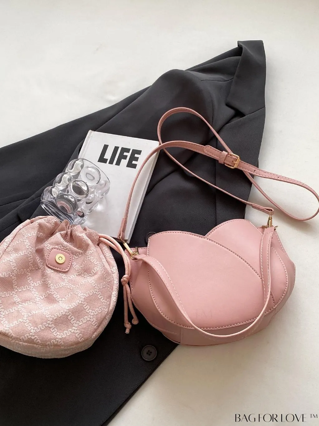 BagForLove - Pink Minimalist PU Drawstring Bucket Bag: Elegant and Functional