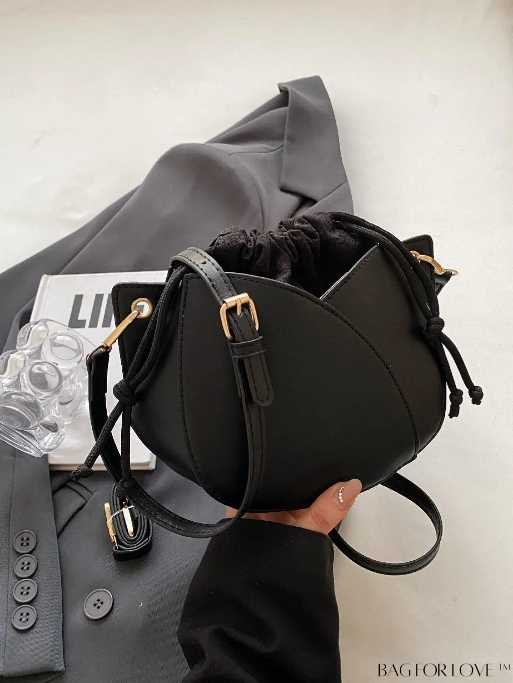 BagForLove - Pink Minimalist PU Drawstring Bucket Bag: Elegant and Functional
