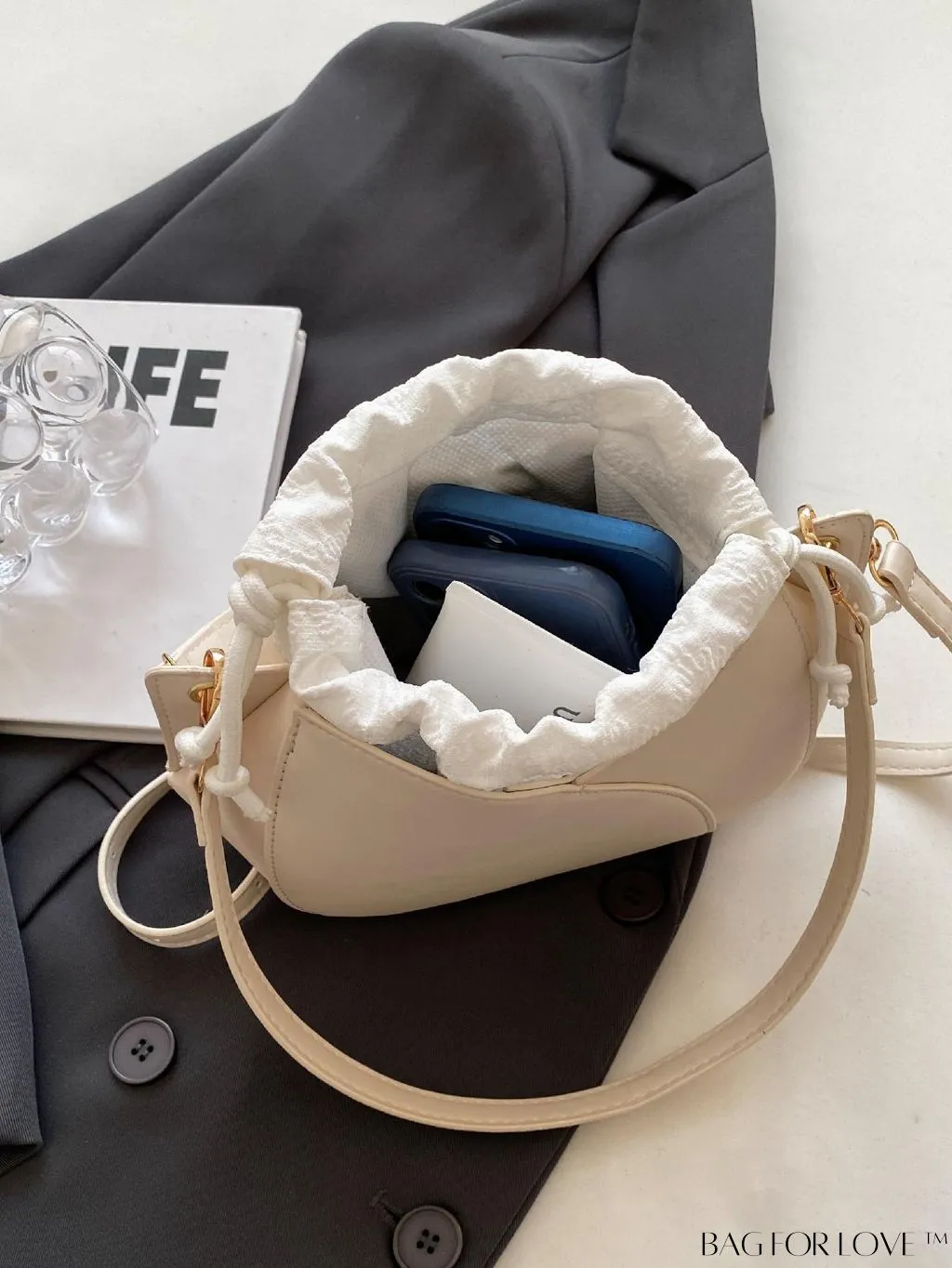 BagForLove - Pink Minimalist PU Drawstring Bucket Bag: Elegant and Functional