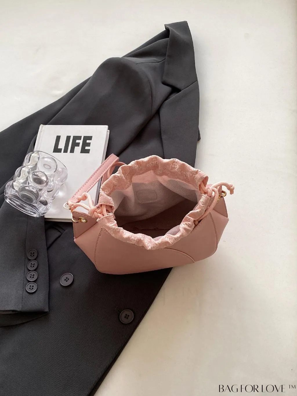 BagForLove - Pink Minimalist PU Drawstring Bucket Bag: Elegant and Functional