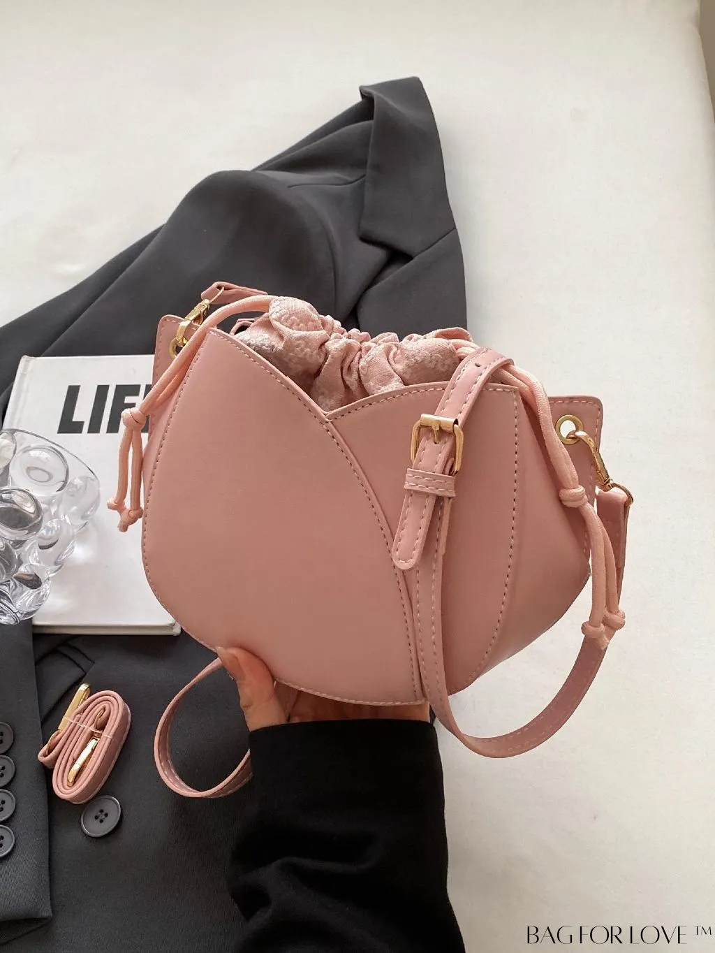 BagForLove - Pink Minimalist PU Drawstring Bucket Bag: Elegant and Functional