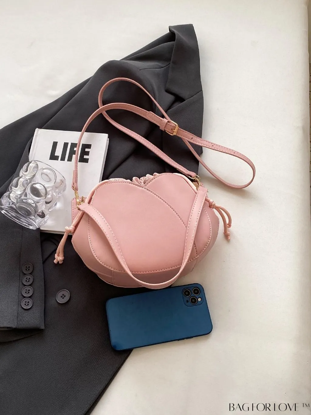 BagForLove - Pink Minimalist PU Drawstring Bucket Bag: Elegant and Functional