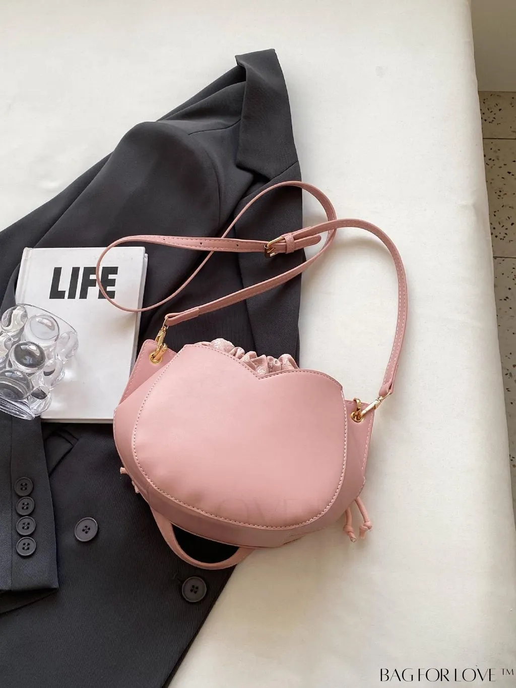 BagForLove - Pink Minimalist PU Drawstring Bucket Bag: Elegant and Functional