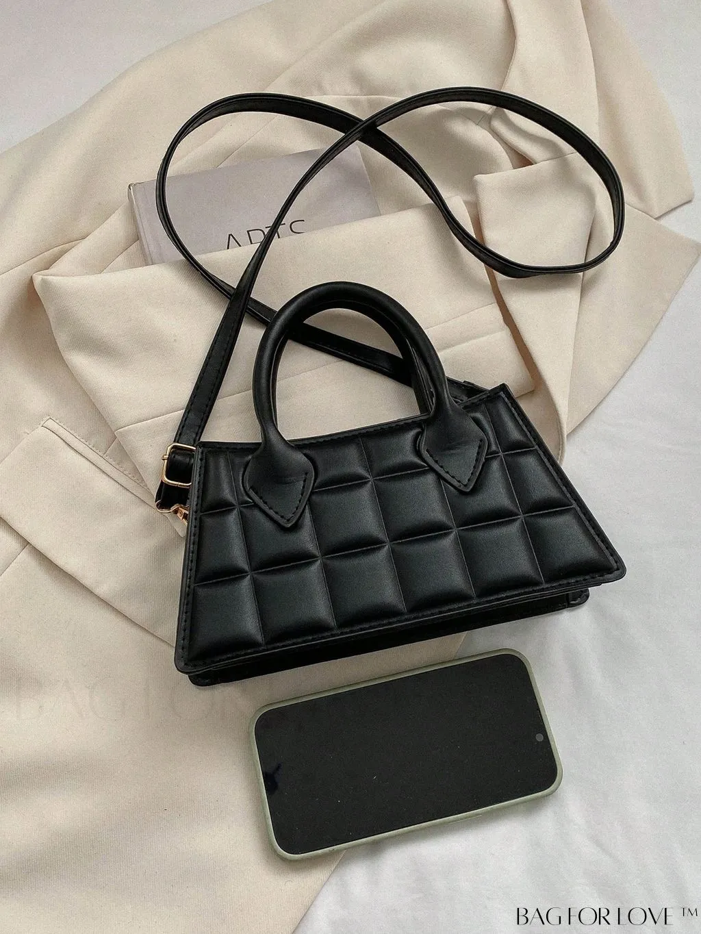 BagForLove - Professional Work Bag: Quilted Black Double Handle Baguette for Style and Function